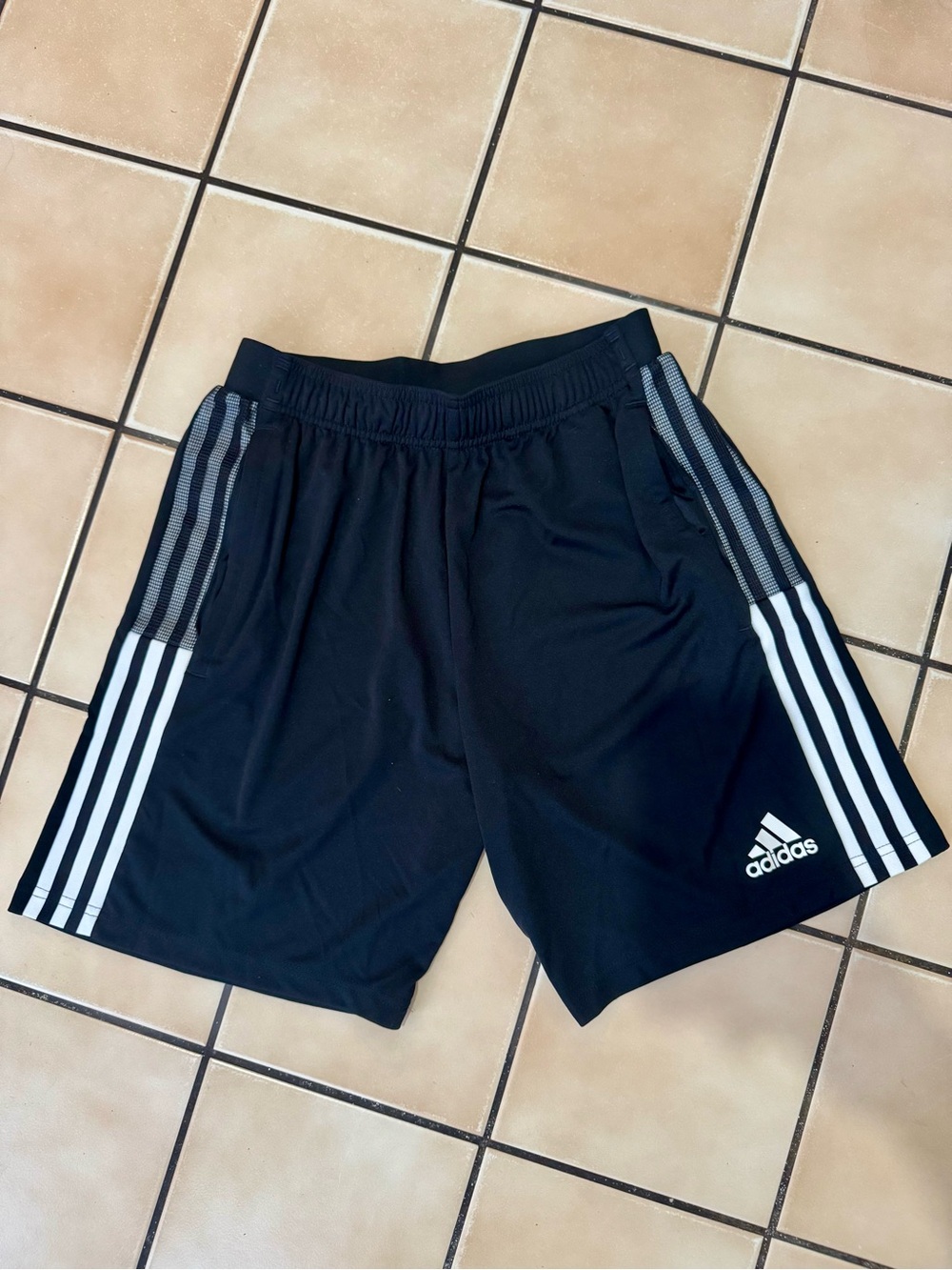 adidas Black Athletic Shorts with White Three-Stripes